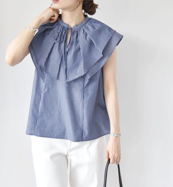 quaranciel「quaranciel:〈洗濯機可能〉ブロード ラッフル スタンドカラー ブラウス」|シャツ・ブラウス|