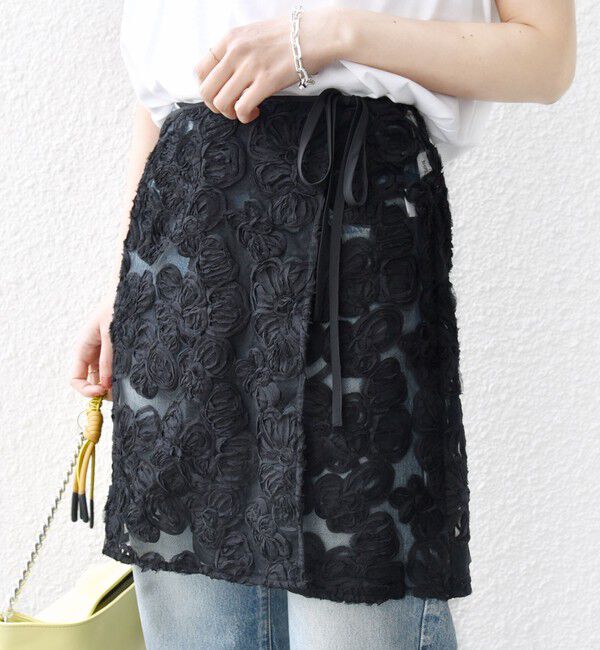 SHIPS for women「《予約》〈手洗い可能〉フラワー 刺繍 チュール ラップ スカート」|スカート|