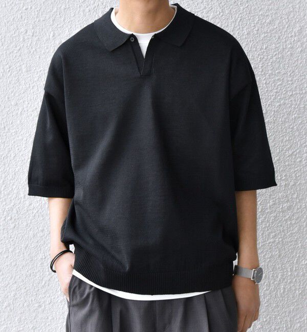 SHIPS any「SHIPS any:〈手洗い可能〉リネンミックス ハイゲージ ニット スキッパー ポロシャツ◆」|ポロシャツ|