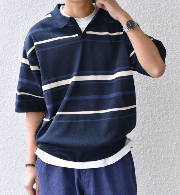 SHIPS any「SHIPS any:〈手洗い可能〉リネンミックス ハイゲージ ニット スキッパー ポロシャツ◆」|ポロシャツ|
