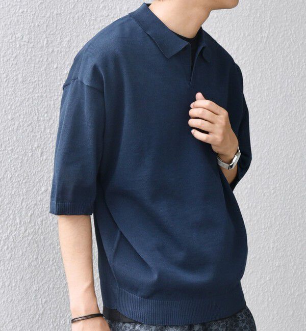 SHIPS any「SHIPS any:〈手洗い可能〉リネンミックス ハイゲージ ニット スキッパー ポロシャツ◆」|ポロシャツ|ダークブルー