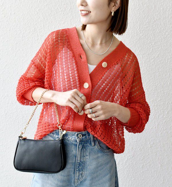 SHIPS any「《一部追加予約》SHIPS any:〈手洗い可能〉ギマ ワイド Vネック シアー カーディガン」|カーディガン|オレンジ