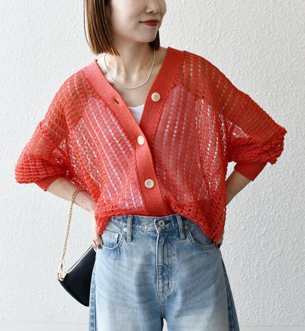 SHIPS any「《一部追加予約》SHIPS any:〈手洗い可能〉ギマ ワイド Vネック シアー カーディガン」|カーディガン|