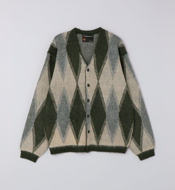 SHIPS「TOWNCRAFT: SHAGGY VINTAGE PATTERN V CARDIGAN」|カーディガン|オリーブ