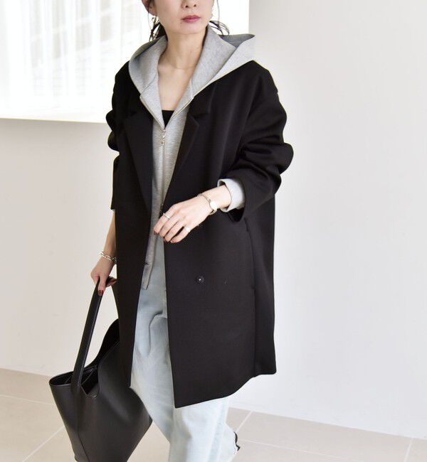 quaranciel「quaranciel:〈手洗い可能〉ジャージー テーラード ジャケット コート」|チェスターコート|ブラック