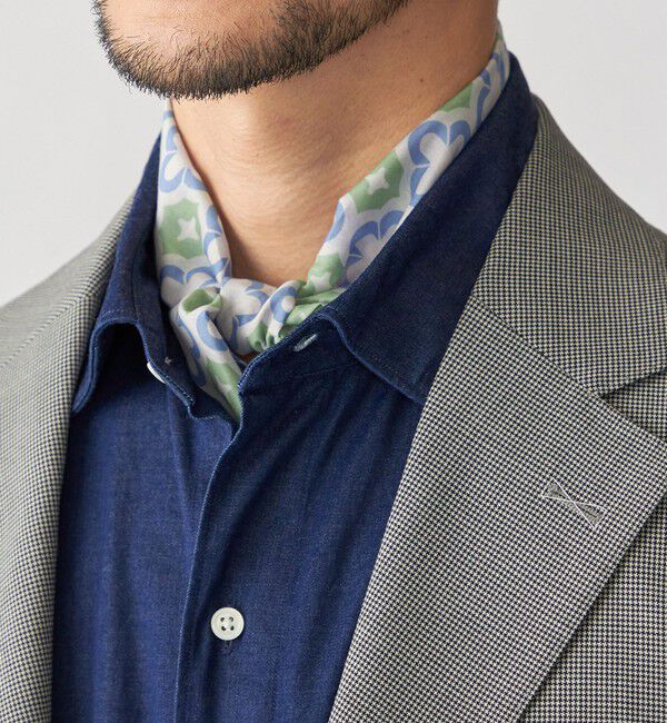 SHIPS「Puccini: コットン シルク タイル モチーフ スカーフ」|バンダナ・スカーフ|ライトブルー