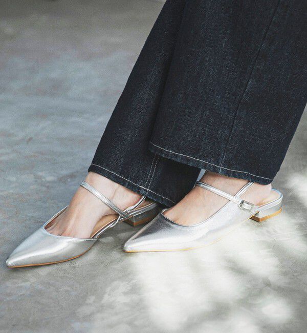 quaranciel「quaranciel: ポインテッド スリングバック フラット パンプス」|パンプス|シルバー