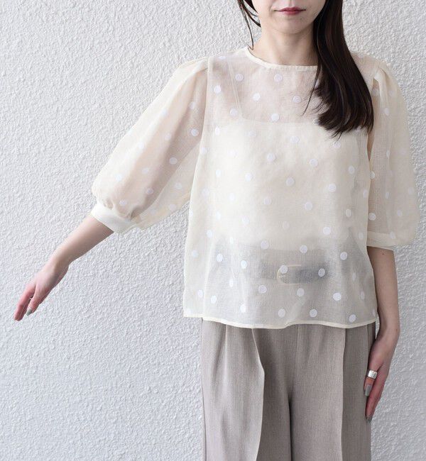 SHIPS Colors 「SHIPS Colors:〈手洗い可能〉シアー フロッキー ドット 5分袖 ブラウス◇」|シャツ・ブラウス|