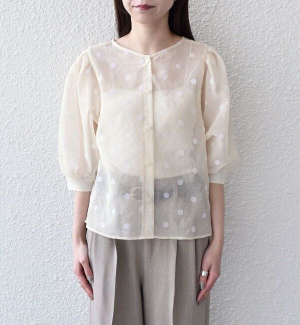 SHIPS Colors 「SHIPS Colors:〈手洗い可能〉シアー フロッキー ドット 5分袖 ブラウス◇」|シャツ・ブラウス|