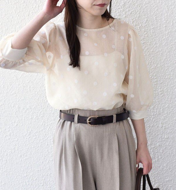 SHIPS Colors 「SHIPS Colors:〈手洗い可能〉シアー フロッキー ドット 5分袖 ブラウス◇」|シャツ・ブラウス|
