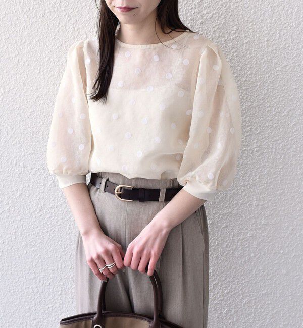 SHIPS Colors 「SHIPS Colors:〈手洗い可能〉シアー フロッキー ドット 5分袖 ブラウス◇」|シャツ・ブラウス|