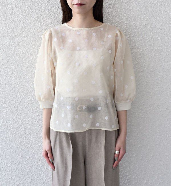 SHIPS Colors 「SHIPS Colors:〈手洗い可能〉シアー フロッキー ドット 5分袖 ブラウス◇」|シャツ・ブラウス|