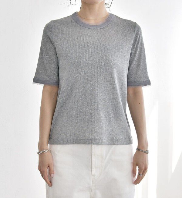 quaranciel「quaranciel:〈手洗い可能〉ラメ チュール リブ コンパクト TEE」|Tシャツ・カットソー|