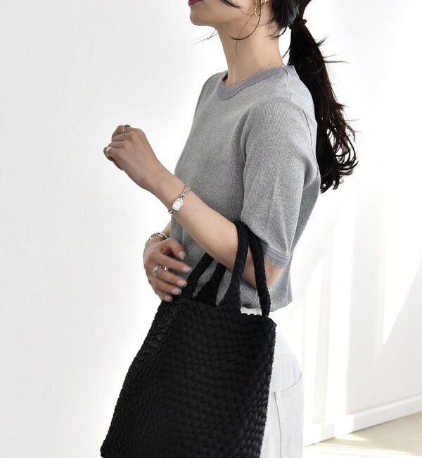 quaranciel「quaranciel:〈手洗い可能〉ラメ チュール リブ コンパクト TEE」|Tシャツ・カットソー|