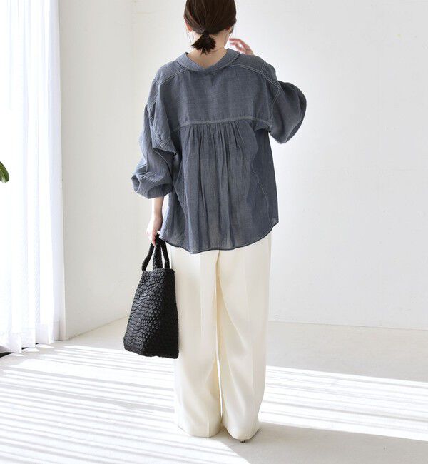 quaranciel「《予約》quaranciel:〈洗濯機可能〉シアー デニム ギャザー レギュラー シャツ」|シャツ・ブラウス|