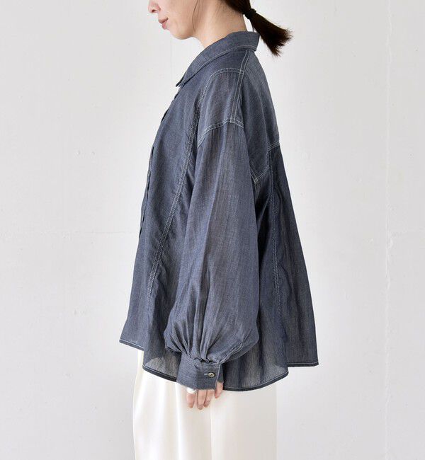 quaranciel「《予約》quaranciel:〈洗濯機可能〉シアー デニム ギャザー レギュラー シャツ」|シャツ・ブラウス|