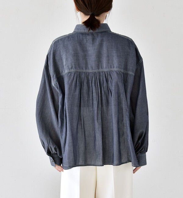 quaranciel「《予約》quaranciel:〈洗濯機可能〉シアー デニム ギャザー レギュラー シャツ」|シャツ・ブラウス|