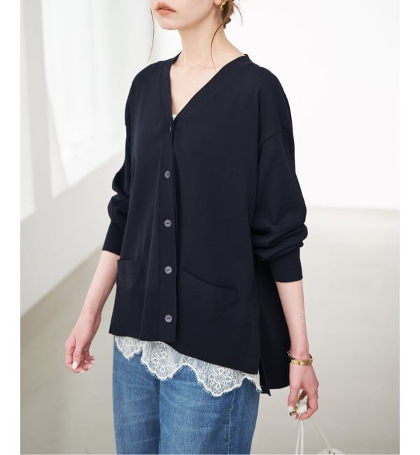 SLOBE IENA「《接触冷感/UV機能/WEB限定/追加》FROSTYCOTTON Vネックカーディガン」|カーディガン|ネイビー
