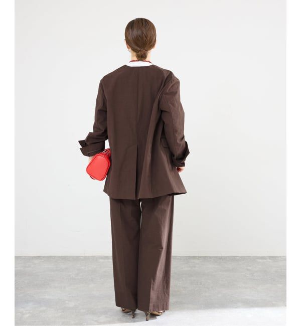 IENA「《一部カラー店舗限定》コットンサブレUネックジャケット」|ノーカラージャケット|