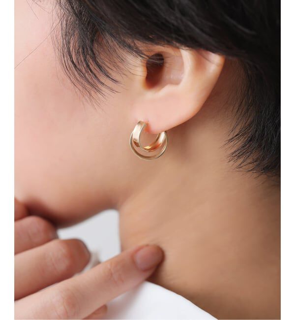 Lilas by Spick&Span「ワイドラインクロスフープピアス K10（両耳）」|ピアス|