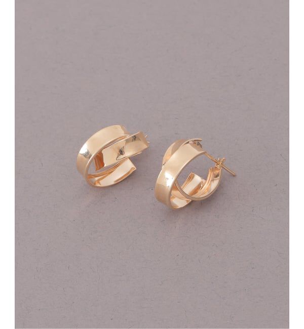 Lilas by Spick&Span「ワイドラインクロスフープピアス K10（両耳）」|ピアス|