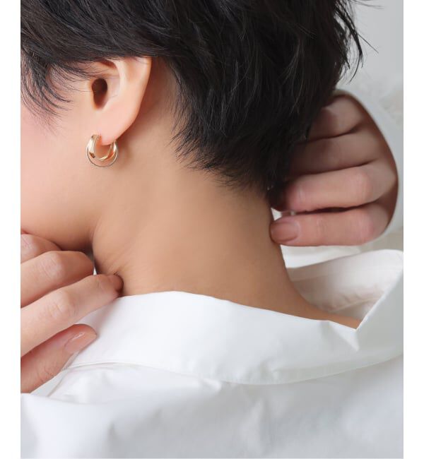 Lilas by Spick&Span「ワイドラインクロスフープピアス K10（両耳）」|ピアス|