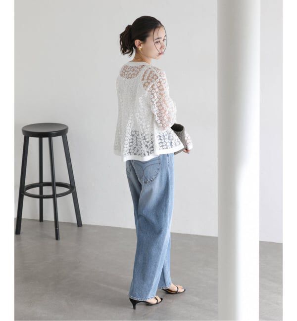  「【洗える】フラワーレースカーディガン」|カーディガン|