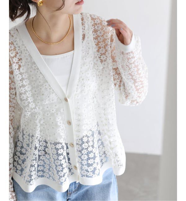  「【洗える】フラワーレースカーディガン」|カーディガン|