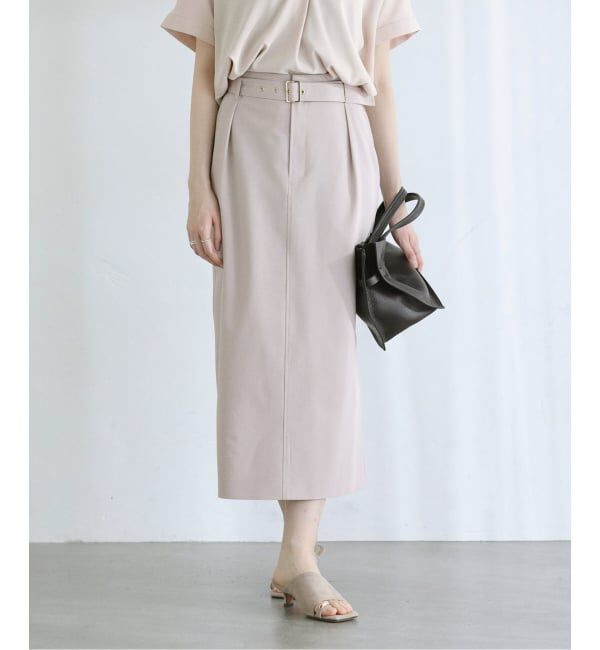  「《予約》【洗える】ベルトSETタックタイトスカート」|スカート|ベージュ