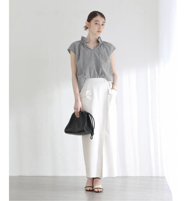  「《予約》【洗える】ネックギャザーチェックフレンチブラウス」|シャツ・ブラウス|