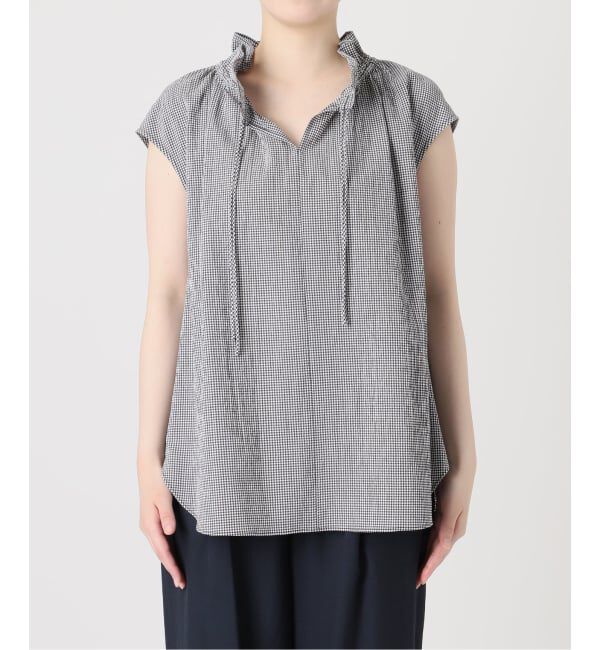  「《予約》【洗える】ネックギャザーチェックフレンチブラウス」|シャツ・ブラウス|
