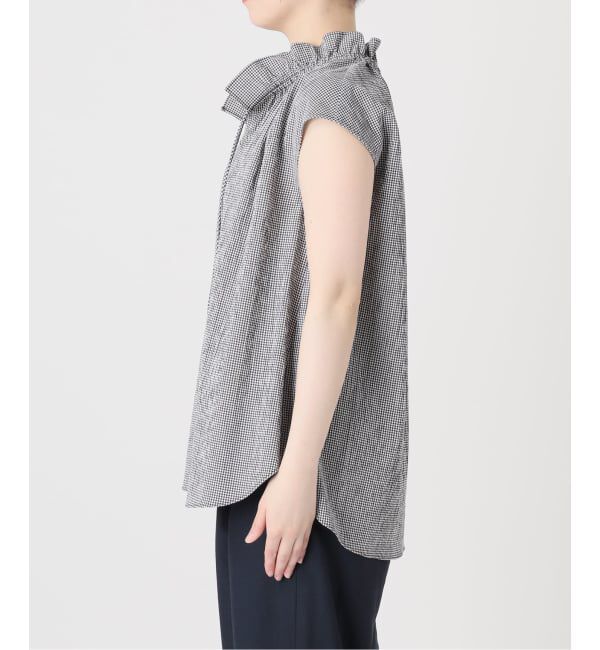  「《予約》【洗える】ネックギャザーチェックフレンチブラウス」|シャツ・ブラウス|
