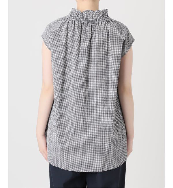  「《予約》【洗える】ネックギャザーチェックフレンチブラウス」|シャツ・ブラウス|