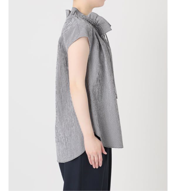  「《予約》【洗える】ネックギャザーチェックフレンチブラウス」|シャツ・ブラウス|