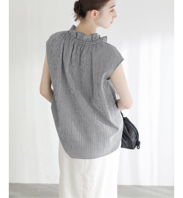  「《予約》【洗える】ネックギャザーチェックフレンチブラウス」|シャツ・ブラウス|