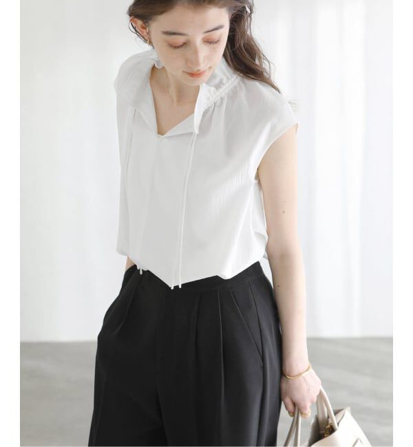  「《予約》【洗える】ネックギャザーチェックフレンチブラウス」|シャツ・ブラウス|ホワイト