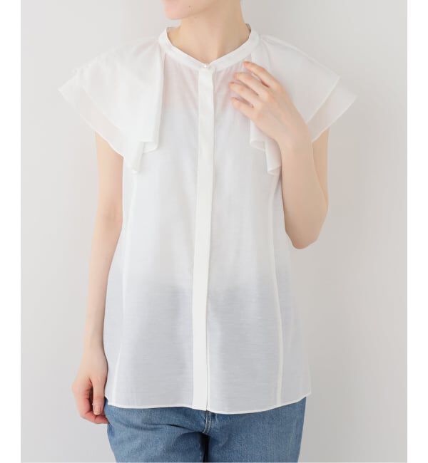  「【洗える】ラッフルスリーブシャツ」|シャツ・ブラウス|ホワイト