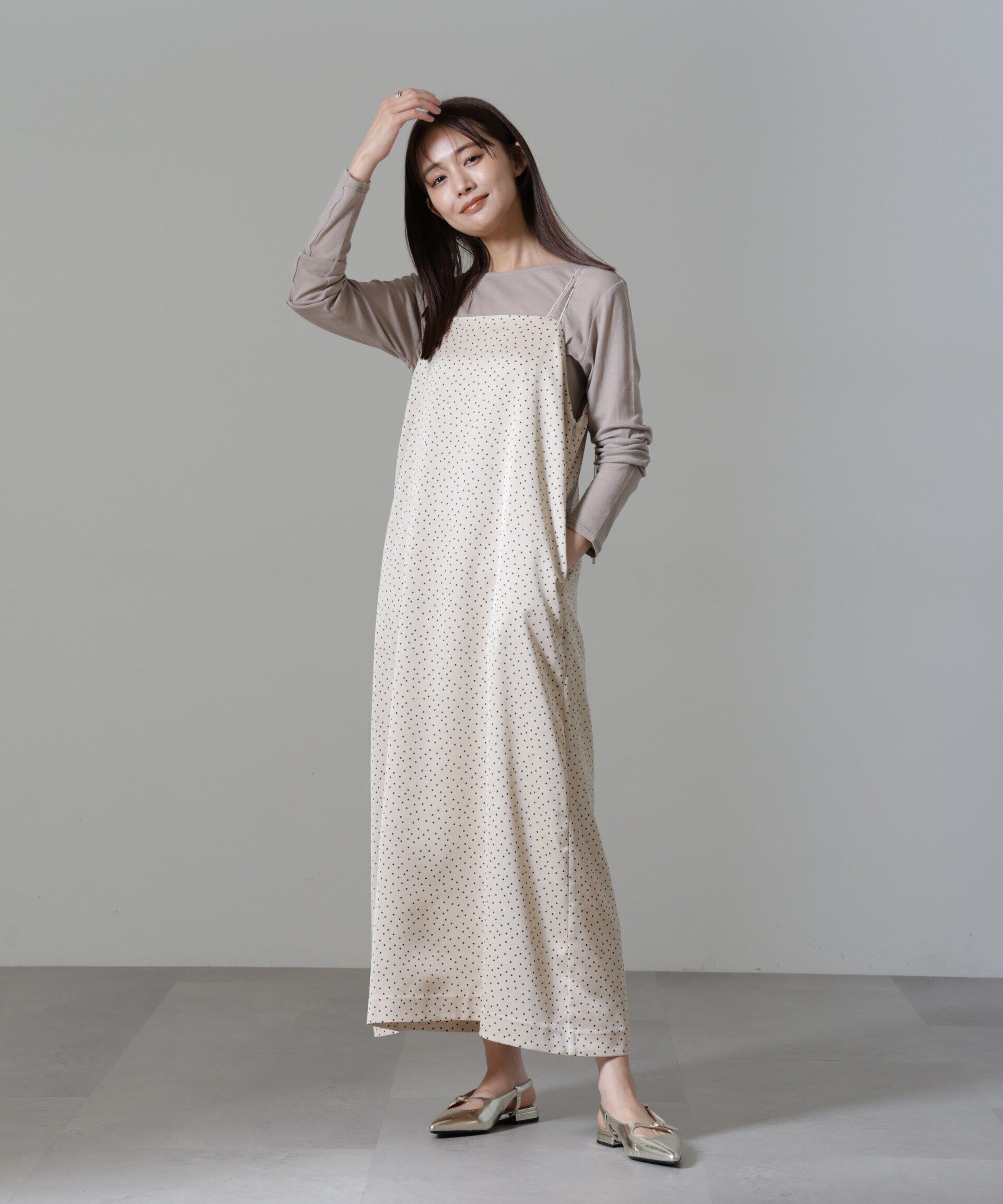 nano･universe「ドットプリントサテンキャミワンピース」|ワンピース|