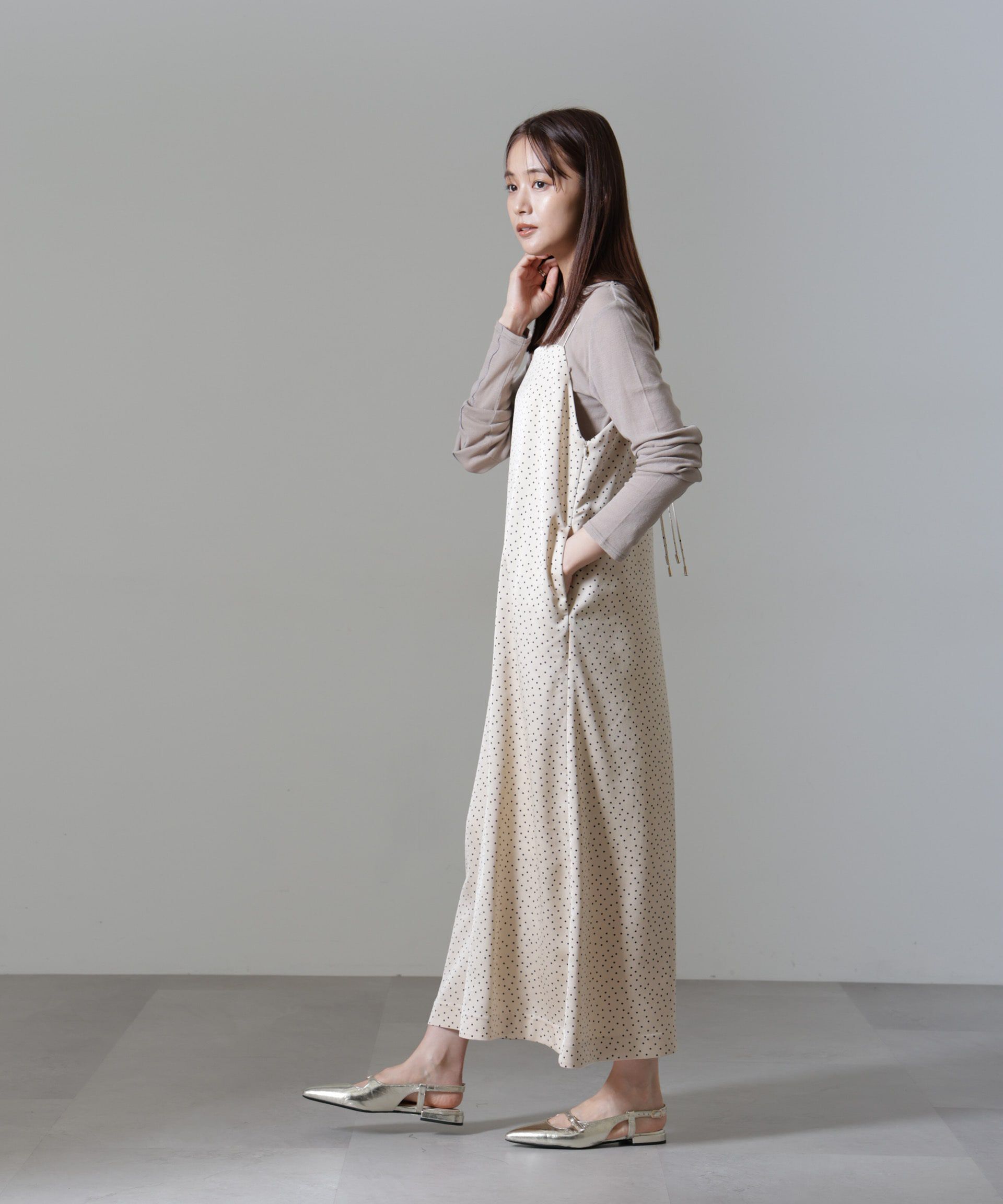 nano･universe「ドットプリントサテンキャミワンピース」|ワンピース|