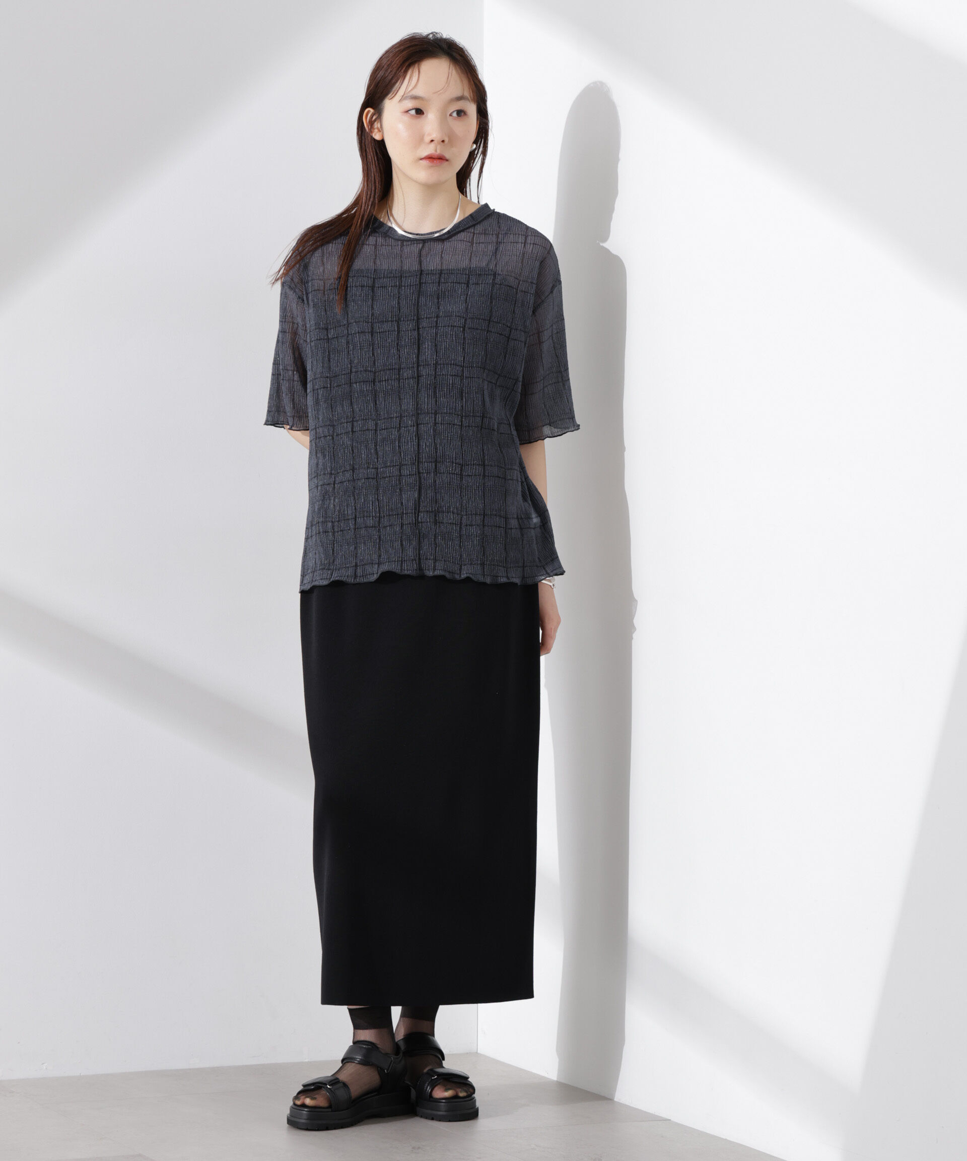 nano･universe「楊柳チェックシアーカットTシャツ」|Tシャツ・カットソー|