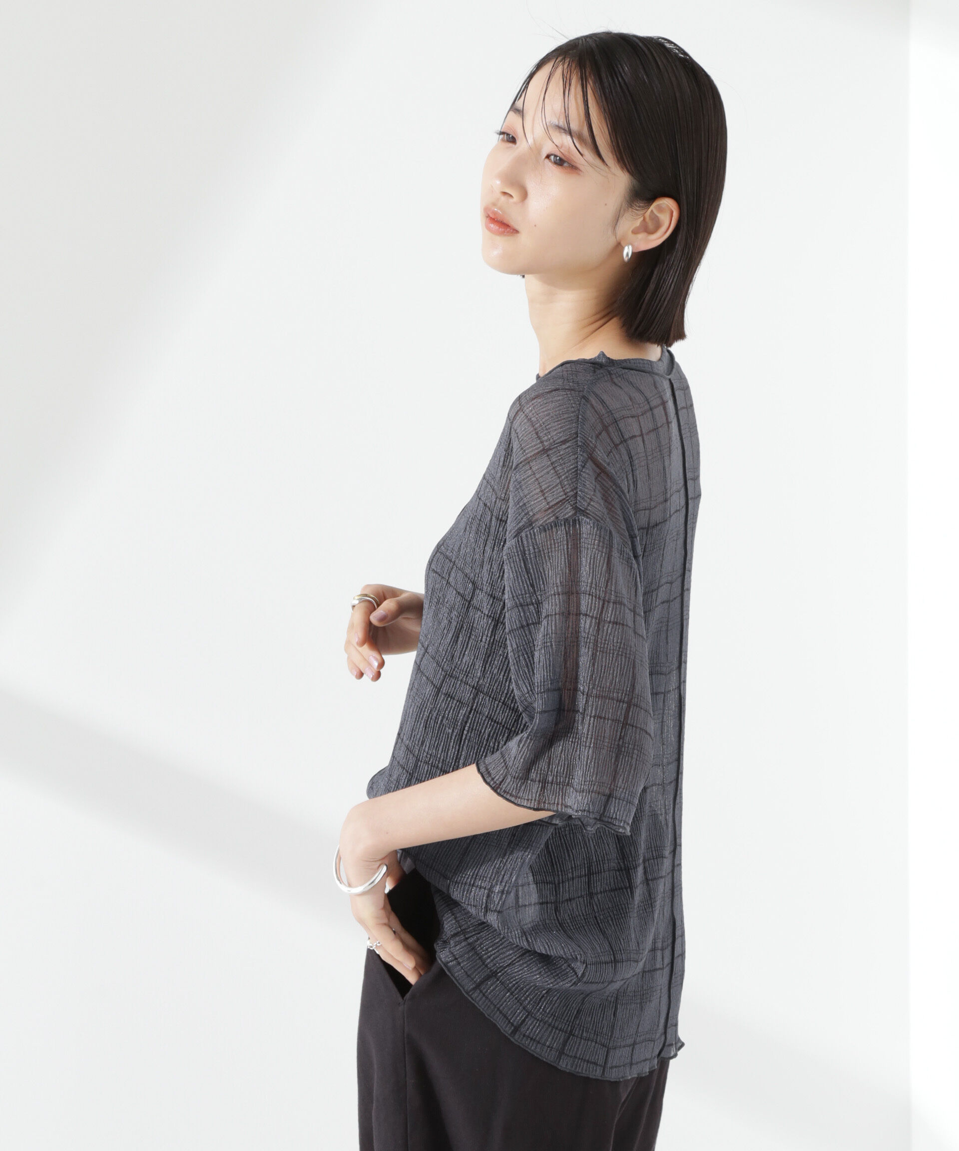 nano･universe「楊柳チェックシアーカットTシャツ」|Tシャツ・カットソー|