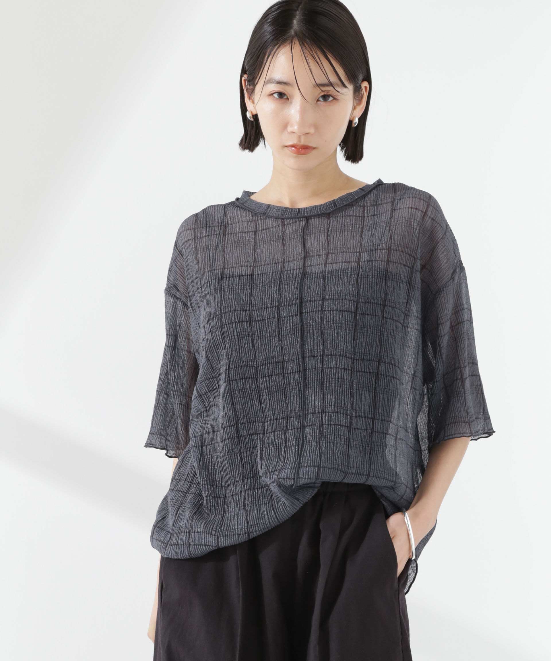 nano･universe「楊柳チェックシアーカットTシャツ」|Tシャツ・カットソー|