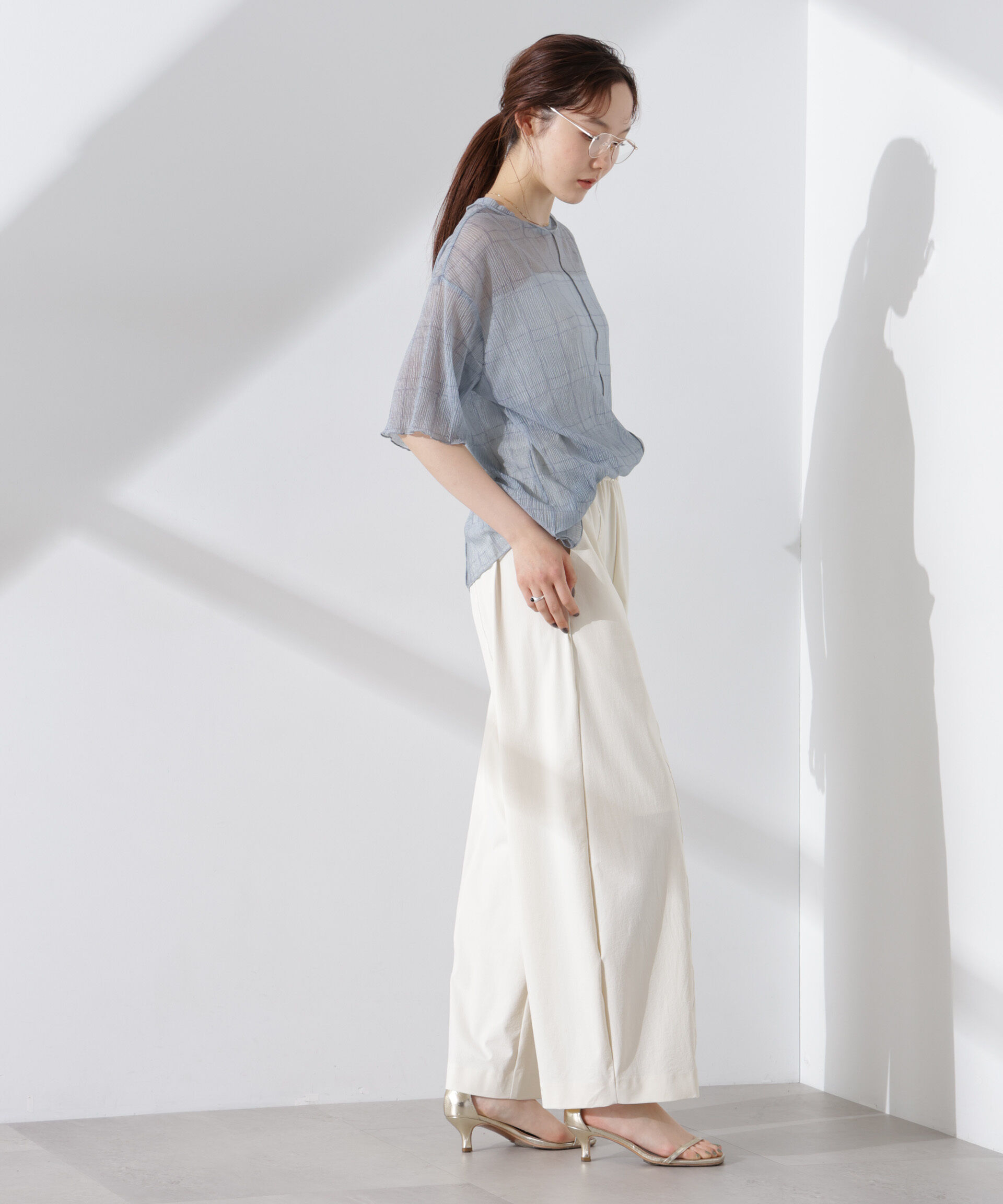 nano･universe「楊柳チェックシアーカットTシャツ」|Tシャツ・カットソー|