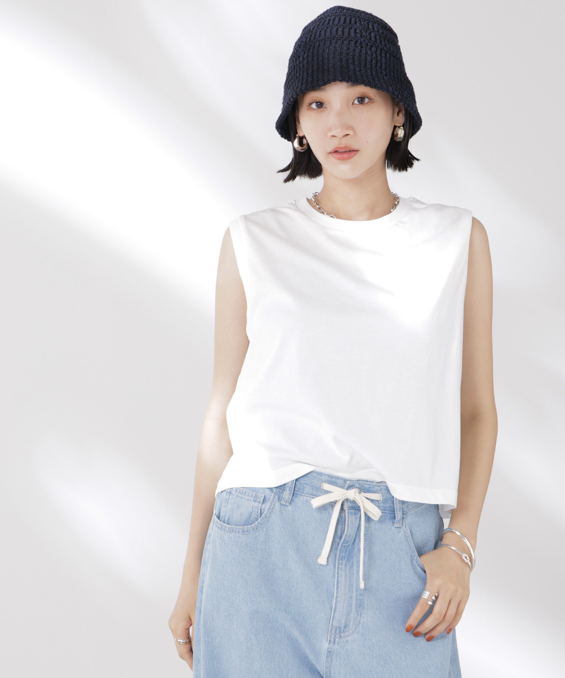 nano･universe「吸水速乾抗菌防臭ノースリーブトップス」|Tシャツ・カットソー|ホワイト