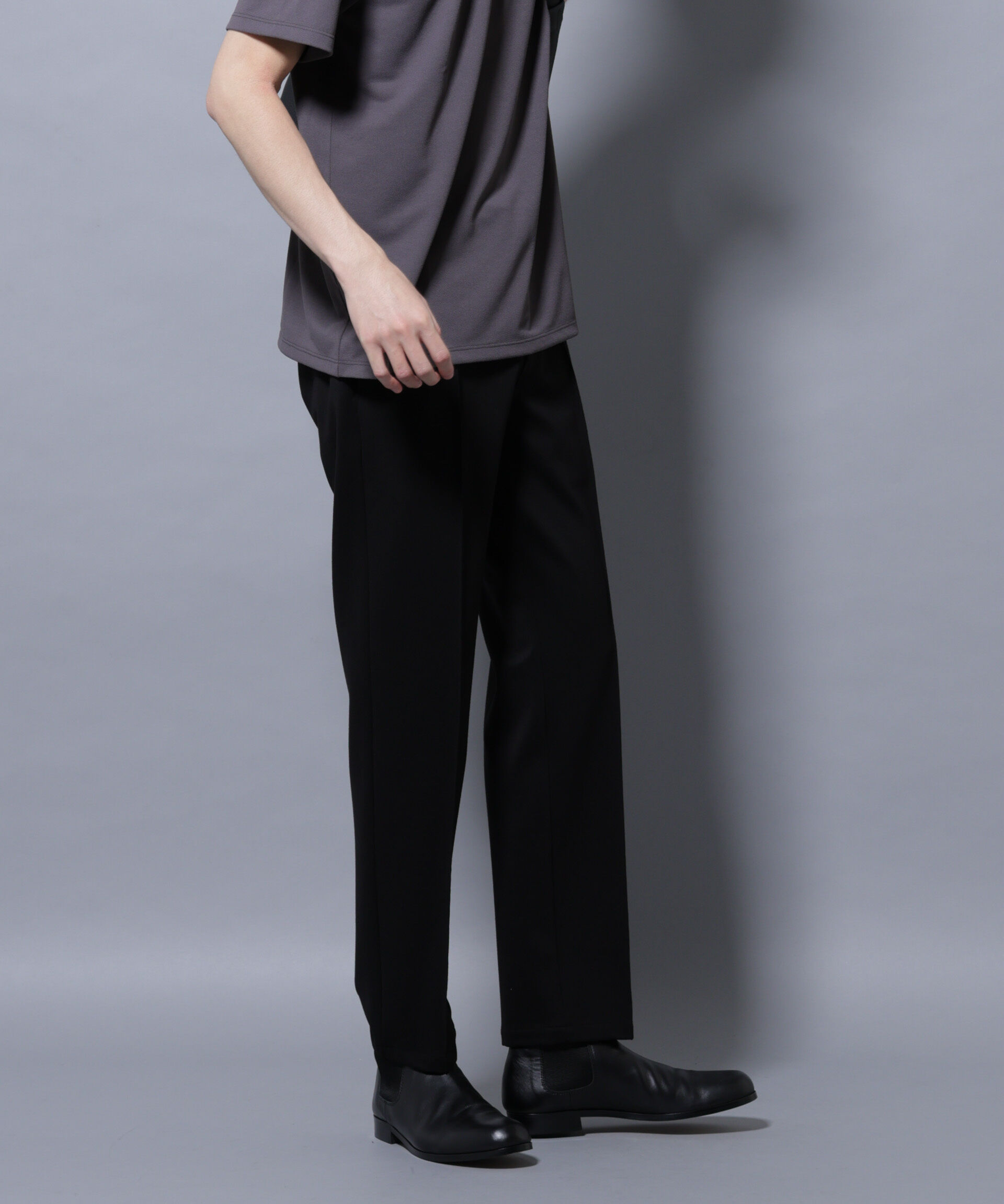 nano･universe「「モダンコンフォートシリーズ」スリムイージースラックス」|チノ|ブラック