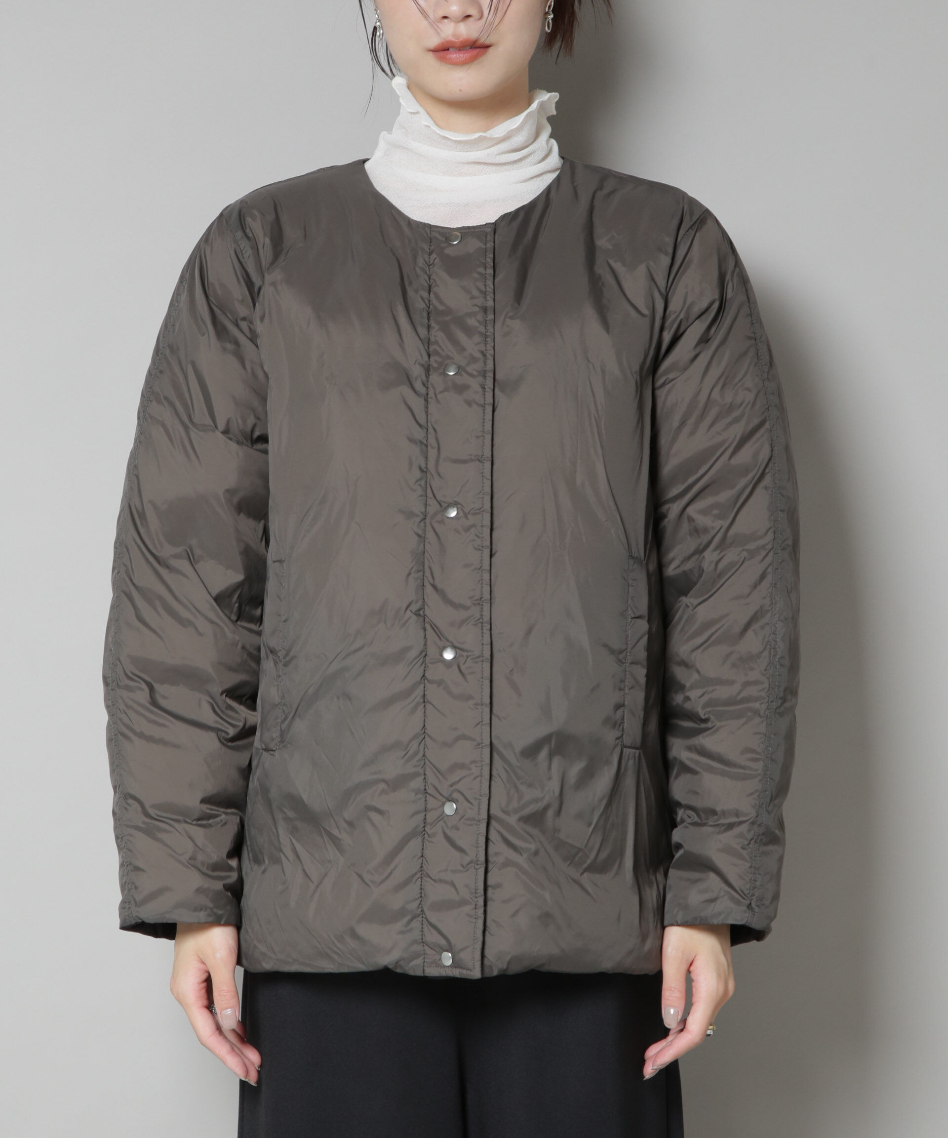 nano･universe「撥水加工ライトダウン リバーシブルノーカラージャケット」|ダウン|