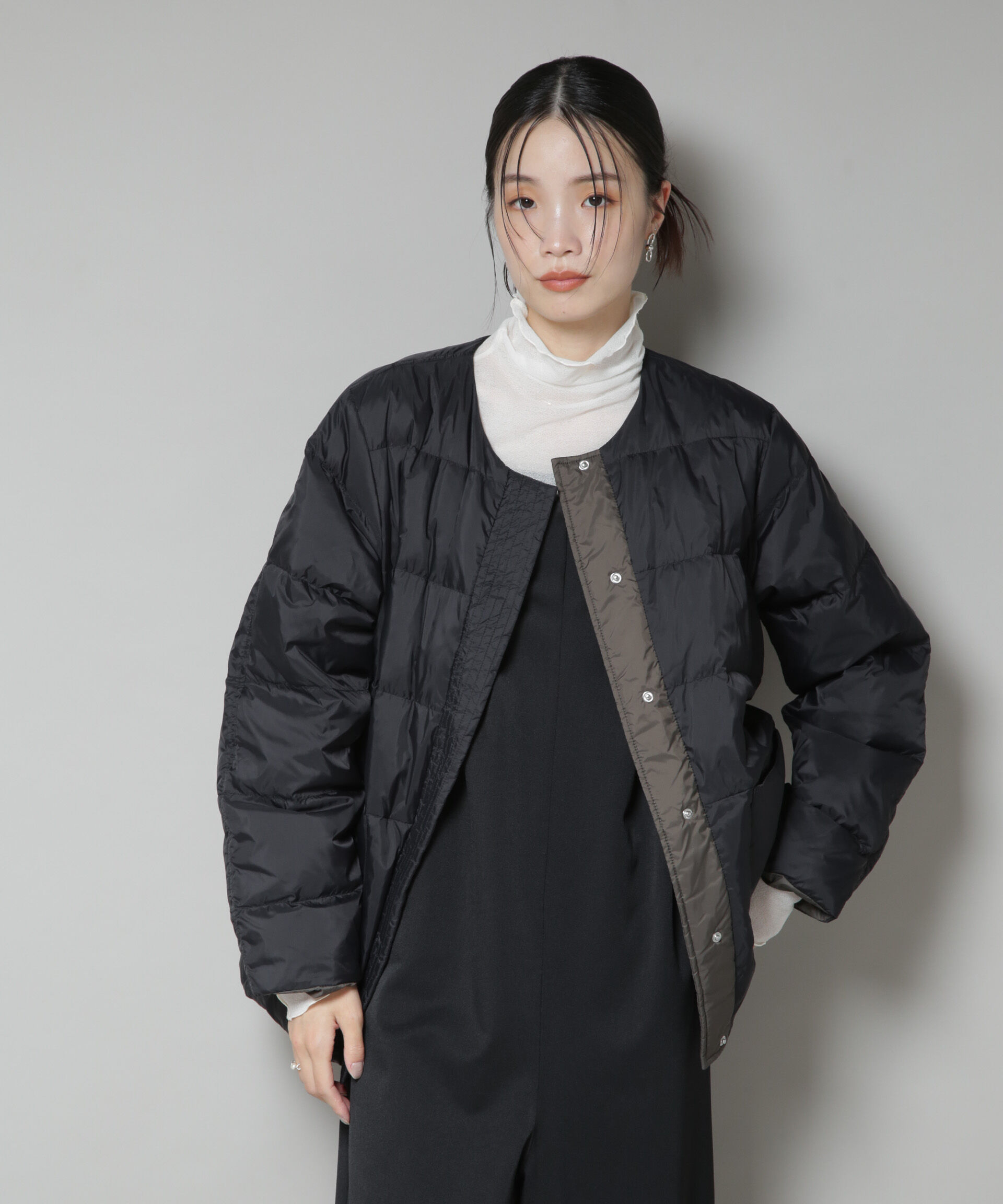 nano･universe「撥水加工ライトダウン リバーシブルノーカラージャケット」|ダウン|