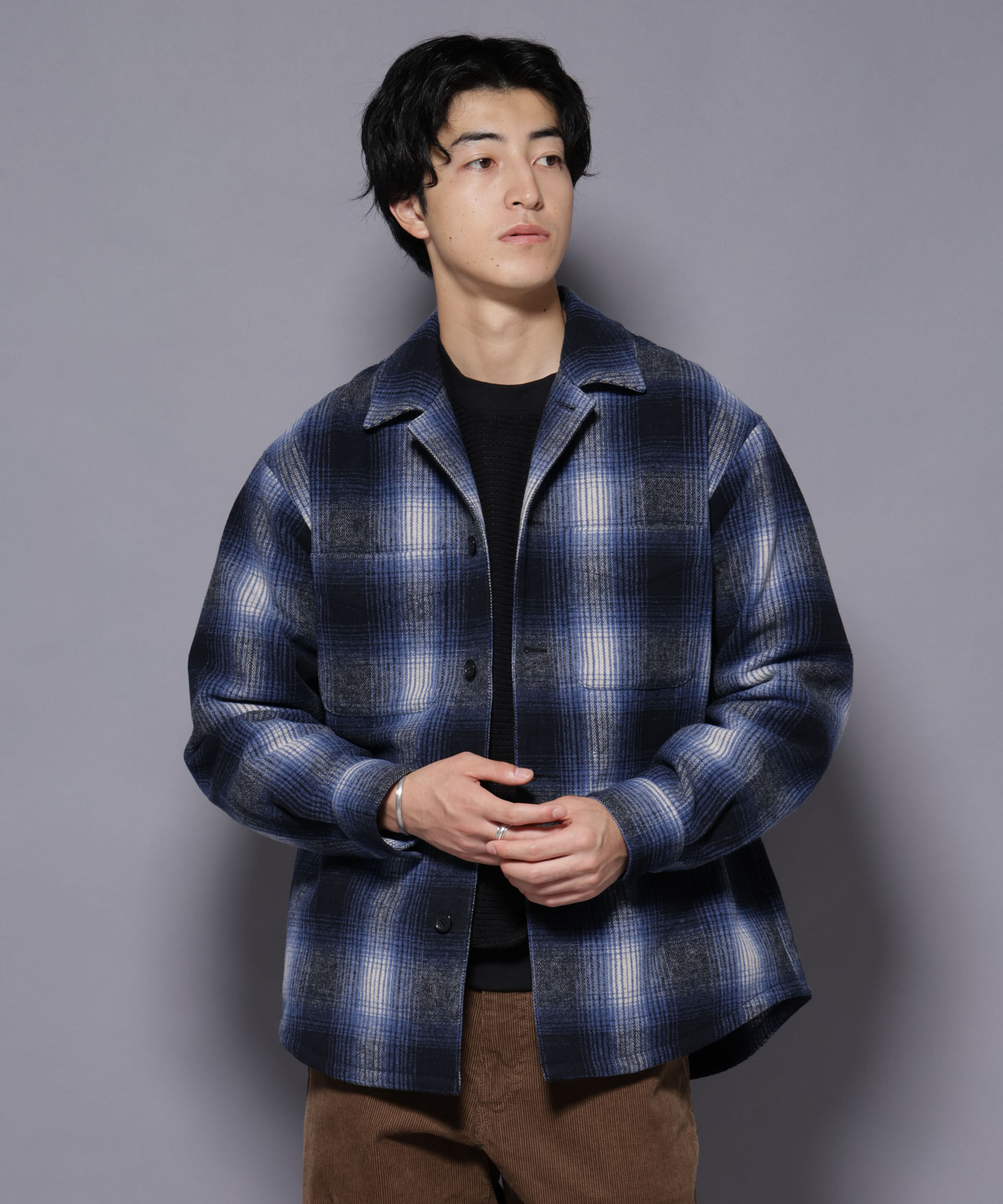 nano･universe「テックメルトンチェックシャツブルゾン」|ブルゾン・スタジャン|