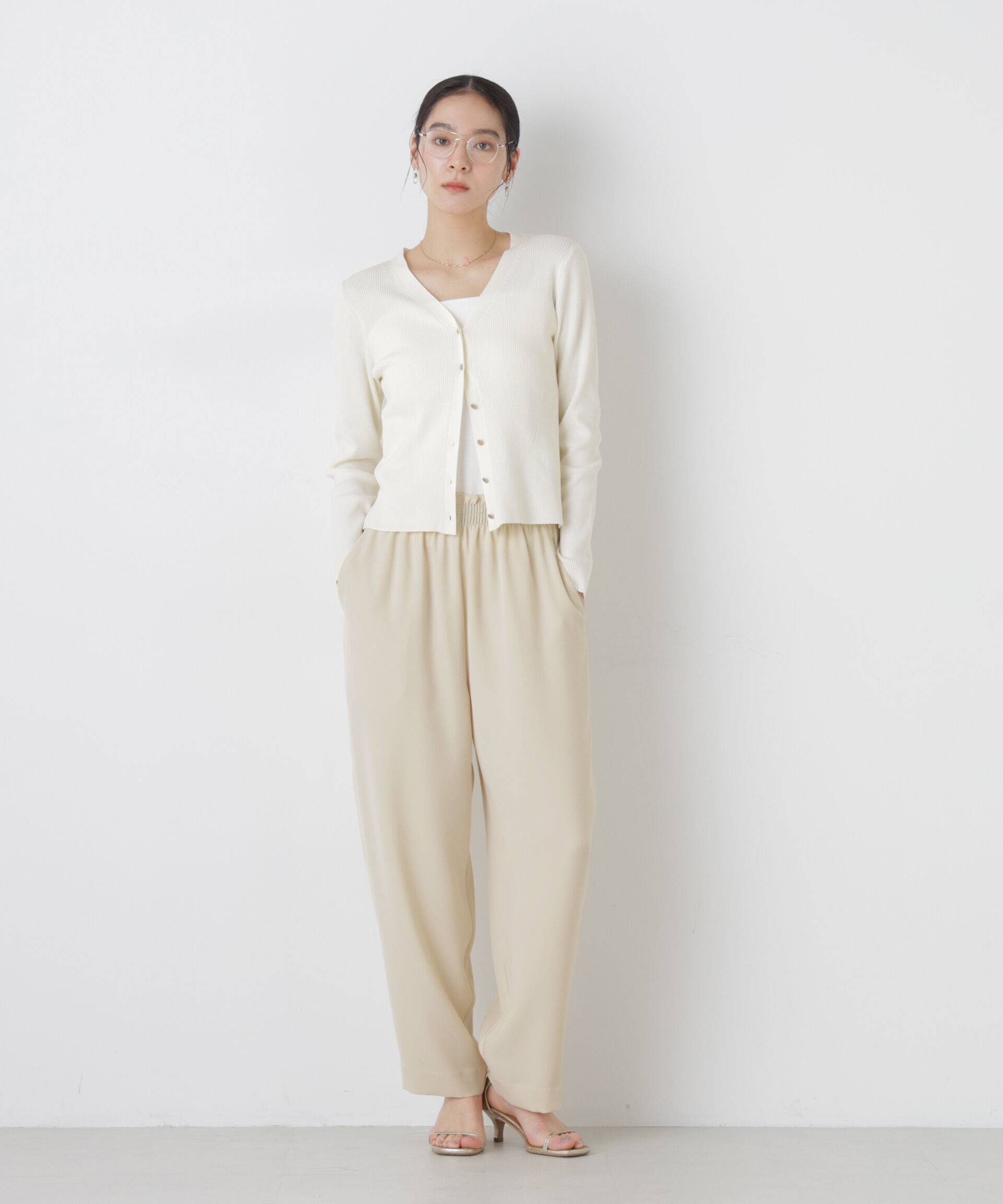 nano･universe「ウォッシャブルハイツイストVネックリブカーディガン」|ニット・セーター|