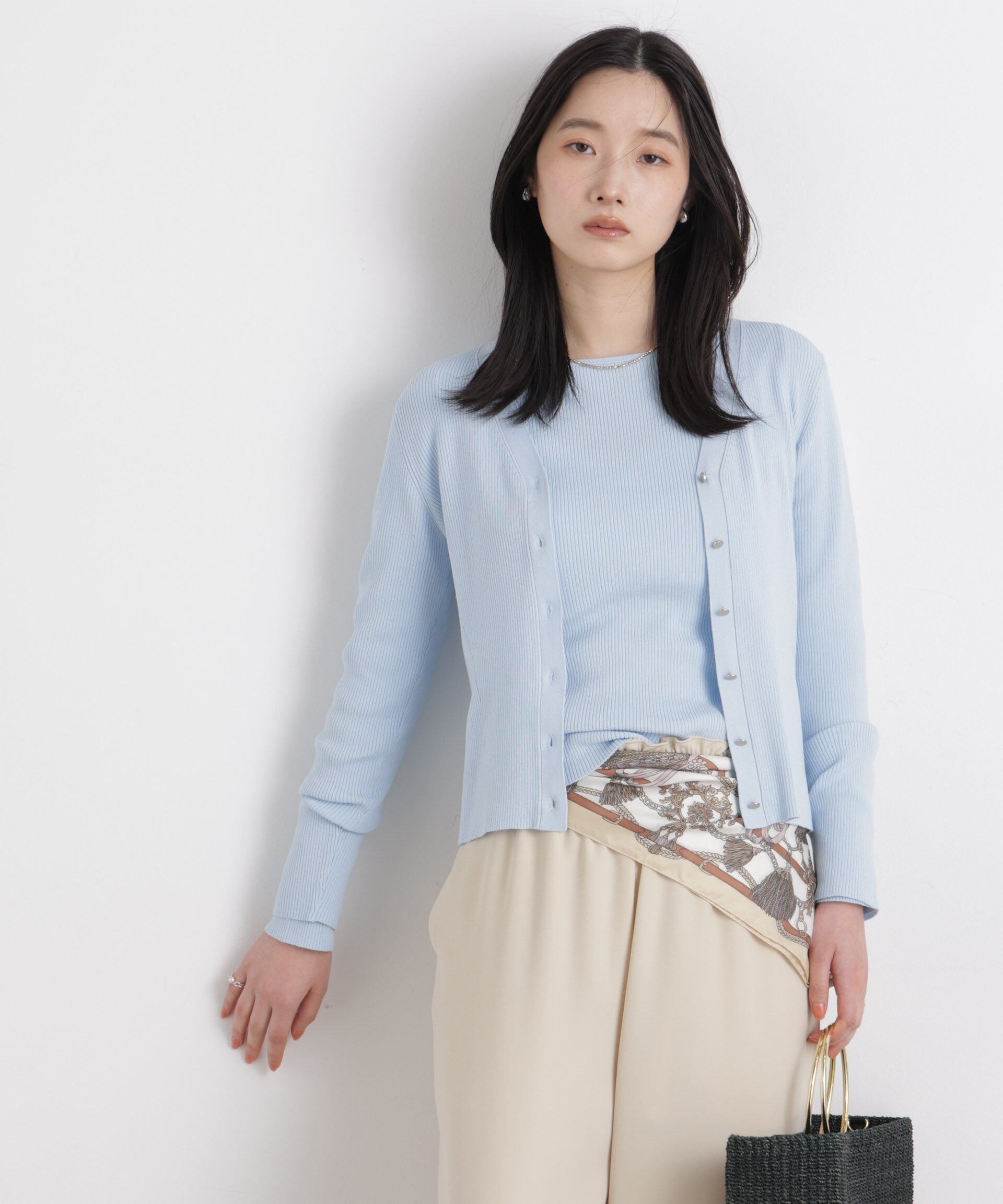 nano･universe「ウォッシャブルハイツイストVネックリブカーディガン」|ニット・セーター|L.ブルー1